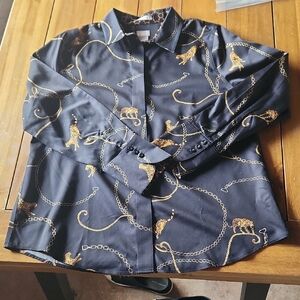 Chico's, No Iron Black and Gold Patterned Shirt, Size 1